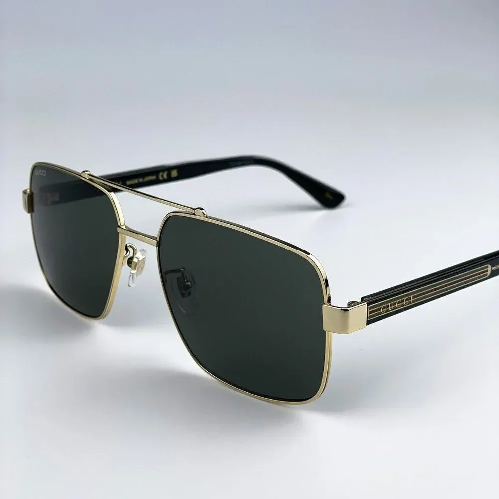NEW Gucci GG0529S 001 Gold Black Grey Oversized Pilot Unisex Sunglasses